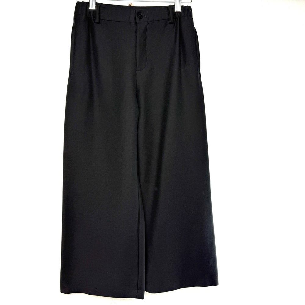 Maje E18 POLARY Wide Leg Cropped Pants Woven‎ Cotton Blend Pants Size XS Black